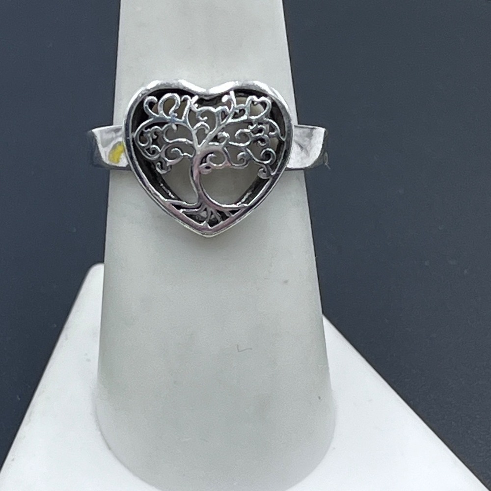 Sterling Silver 925 Filigree Cut out Tree of Life Heart Ring Sz 7.75